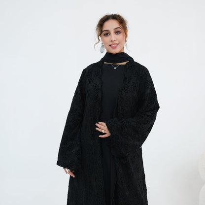 Floral Lace Open Abaya with Lining(MOA329)
