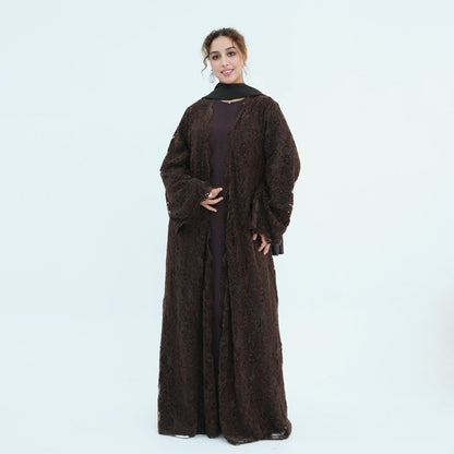 Floral Lace Open Abaya with Lining(MOA329)