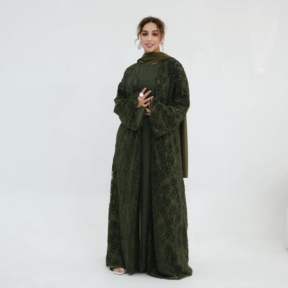 Floral Lace Open Abaya with Lining(MOA329)