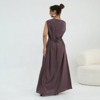 Floral Lace Trim Open Abaya & Sleeveless Inner Dress Set(MOA312)