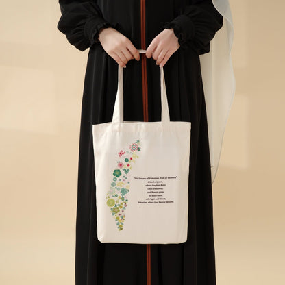 Floral Palestine Tote Bag – Love Forever Blooms (MAC236) | Free Gift