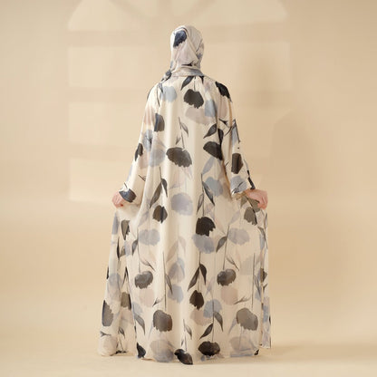 Floral Pattern Open Abaya | 2-Piece Set Lightweight Printed Open Abaya (MOA124)