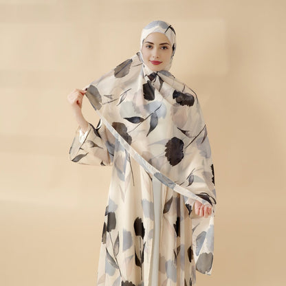 Floral Pattern Open Abaya | 2-Piece Set Lightweight Printed Open Abaya (MOA124)