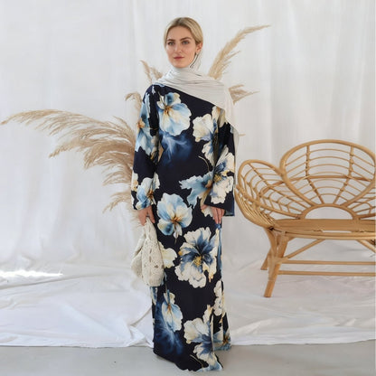 Floral Print Abaya with Bell Sleeves(MA332)