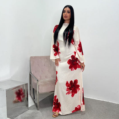 Floral Print Bell Sleeve Maxi Dress Abaya (MA214)
