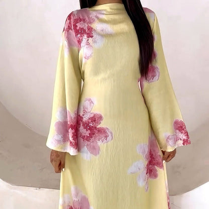 Floral Print Bell Sleeve Maxi Dress Abaya (MA214)