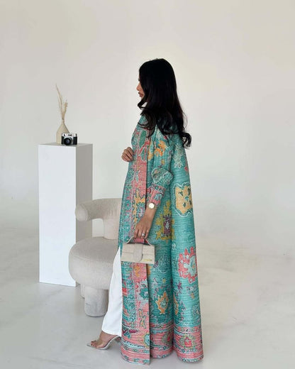 Floral Print Muslim Trench Coat - Modest Commuter Jacket Cape Robe(MOA212)