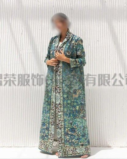 Floral Print Muslim Trench Coat - Modest Commuter Jacket Cape Robe(MOA212)