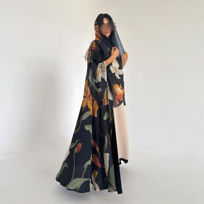 Floral Print Open Abaya with Matching Hijab (MOA287)