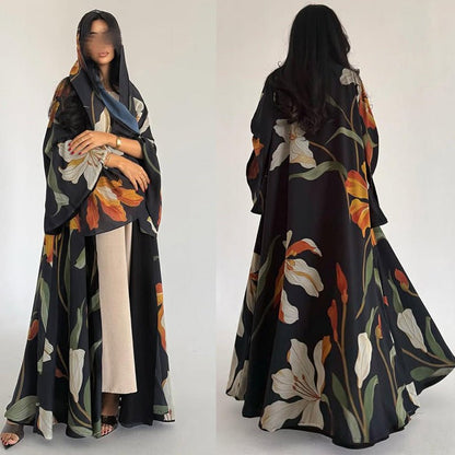 Floral Print Open Abaya with Matching Hijab (MOA287)