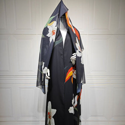 Floral Print Open Abaya with Matching Hijab (MOA287)