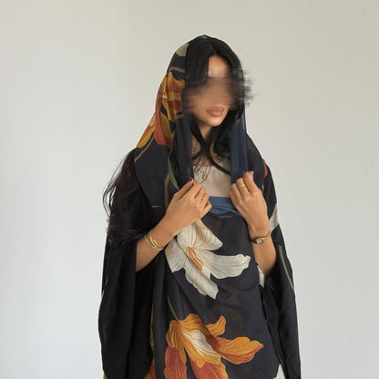 Floral Print Open Abaya with Matching Hijab (MOA287)