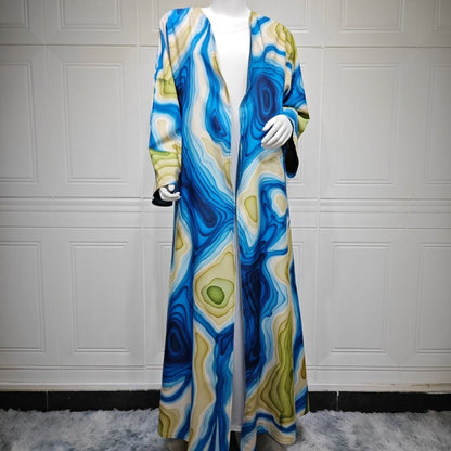 Fluid Topographic Print Open Abaya & Matching Hijab Set(MOA331)