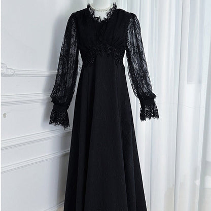 French Lace V-Neck Maxi Dress(MS361)