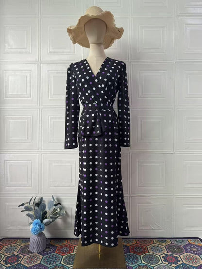 French Polka Dot V-Neck Fishtail Wedding and Holiday Dress Abaya (MA197)