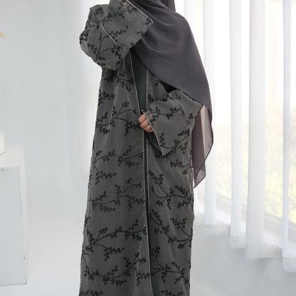 Fully Embroidered Abaya Set | Crystal Trim Vine Pattern Cardigan & Dress (MOA262)