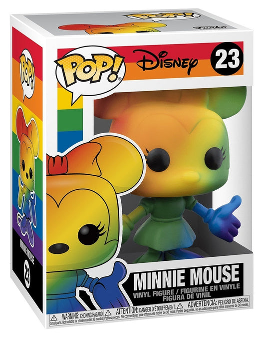 Funko RNBW Pride Disney Minnie Mouse vinyl art toy with colorful rainbow design and detailed features.