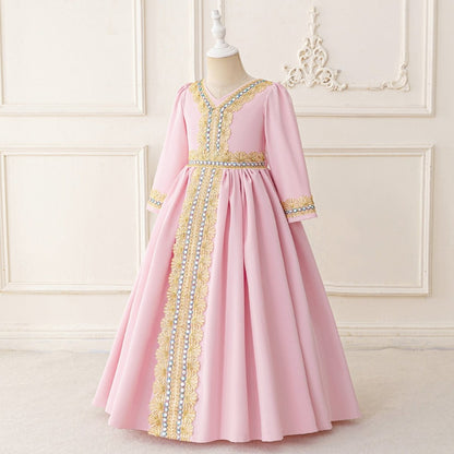 Girls Embroidered Kaftan Dress with Jeweled Belt(MKG021)