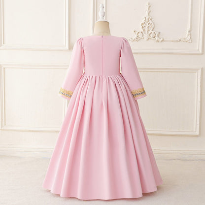 Girls Embroidered Kaftan Dress with Jeweled Belt(MKG021)