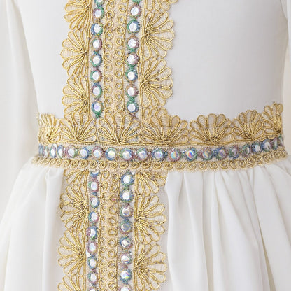 Girls Embroidered Kaftan Dress with Jeweled Belt(MKG021)