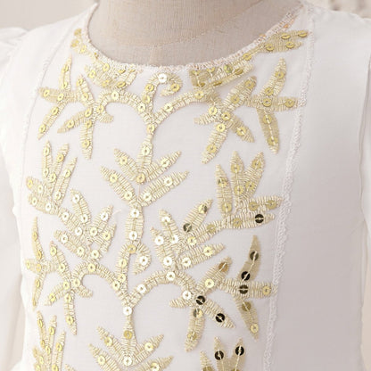 Girls Embroidered Princess Dress with Tulle Overlay(MKG022)