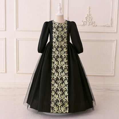 Girls Embroidered Princess Dress with Tulle Overlay(MKG022)
