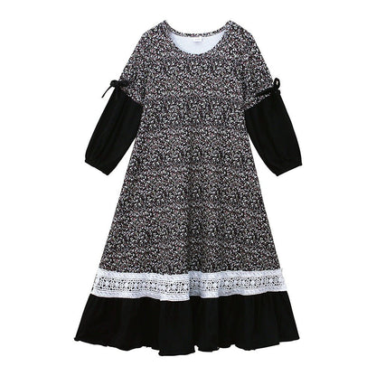 Girls Patchwork Floral Kid Abaya 2-Piece Set(MKG012)