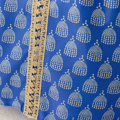 Girls Royal Blue Printed Kaftan Dress(MKG023)