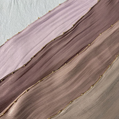 Gold Chain Beaded Edge Crinkle Satin Hijab(MH238)