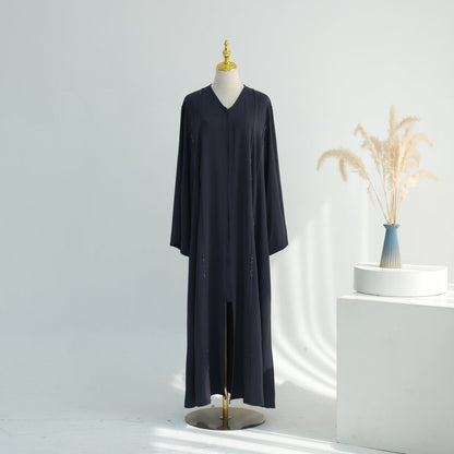 Hand-Beaded Linen Open Abaya(MOA320)