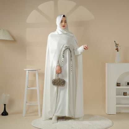 Haute Couture Abaya, Heavy-Crafted 3-Layer Cape Abaya (MA096)