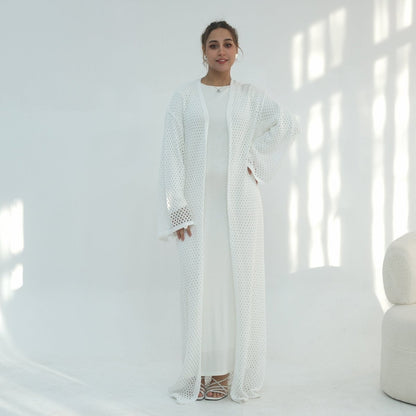 Hollow-Out Knit Open Abaya Cardigan with Waist Belt(MOA315)