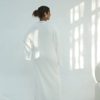 Hollow-Out Knit Open Abaya Cardigan with Waist Belt(MOA315)
