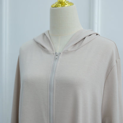 Hooded Zip-Front Abaya with Pockets (MA389)