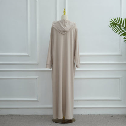 Hooded Zip-Front Abaya with Pockets (MA389)