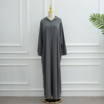 Hooded Zip-Front Abaya with Pockets (MA389)