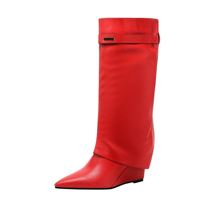Hot Fun Foldover Leather Knee High Boots
