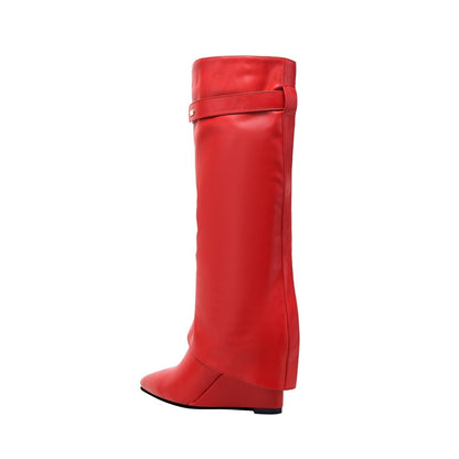Hot Fun Foldover Leather Knee High Boots