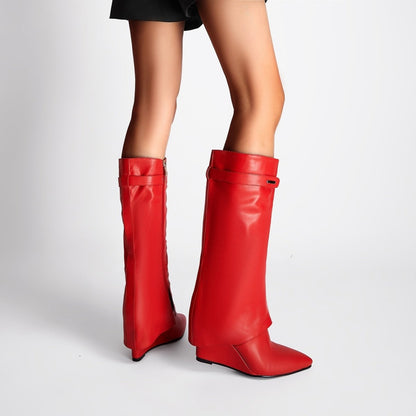 Hot Fun Foldover Leather Knee High Boots
