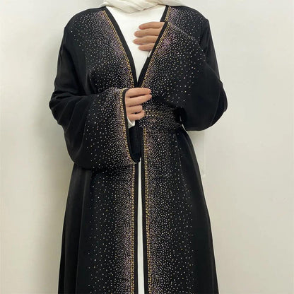 Rhinestones Open Abaya With Side Pockets (MOA046)