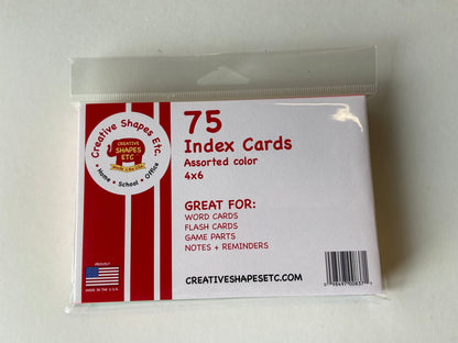 SHAPES ETC. Blank Index Cards- 4" x 6" Assorted Color
