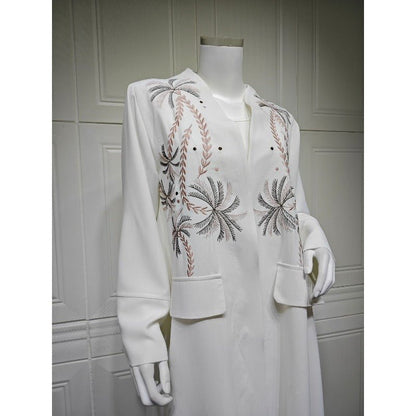 Ice Silk Crinkle Fabric  Embroidered V-Neck Abaya(MOA234)
