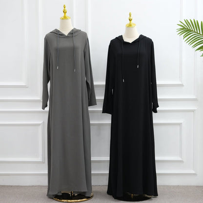 Ice Silk Crinkle Hooded Dress with Pockets(MA393)