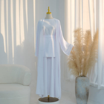 Ice Silk Crinkle Open Abaya with Wide Belt(MOA283)