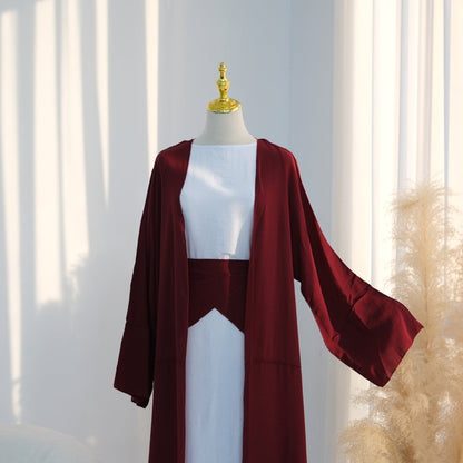Ice Silk Crinkle Open Abaya with Wide Belt(MOA283)