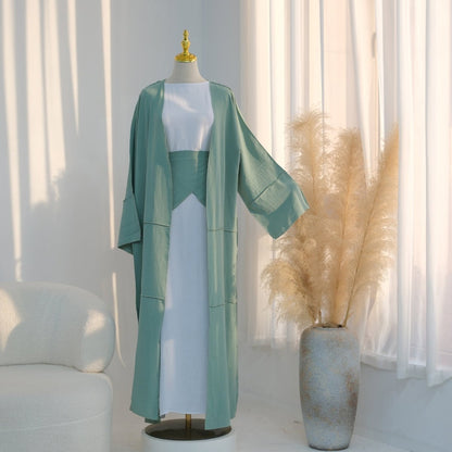 Ice Silk Crinkle Open Abaya with Wide Belt(MOA283)
