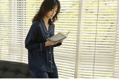 Ice Silk Women's Long Sleeve Pajama Soft & Comfortable Two-Piece Set(MS084)