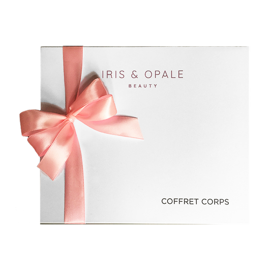 Améthyste galaxy body gift set from IRIS & OPALE featuring a jewelry box with amethyst stones and celestial design.