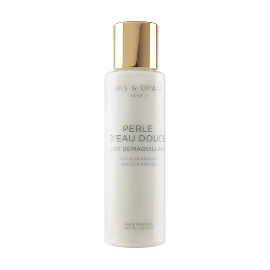 Creamy iridescent lotion from IRIS & OPALE's PERLE D'EAU DOUCE collection, shown in a sleek bottle with a soft, shimmering finish.