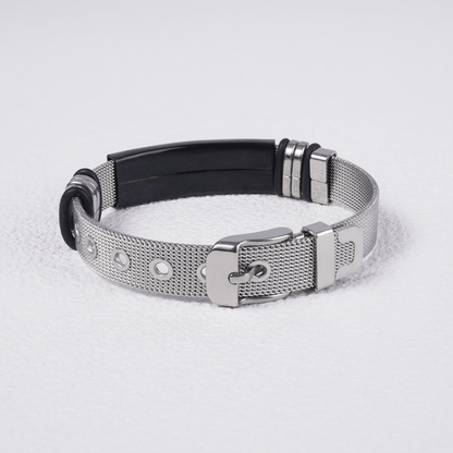Islamic Calligraphy Silver Mesh Bracelet Premium Muslim Prayer Wristband with Arabic Script Design (MAC243)